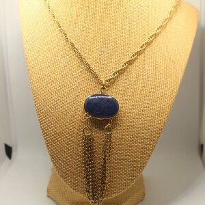 Sarah Coventry Vintage Modernist Blue Pendant Gold Tone